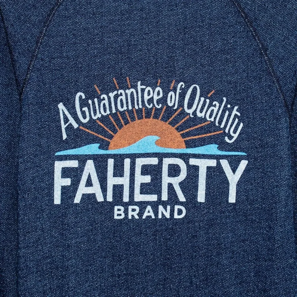 FAHERTY Men's LOGO Crew Sweatshirt in Indigo Dyed Blue Cotton size Small